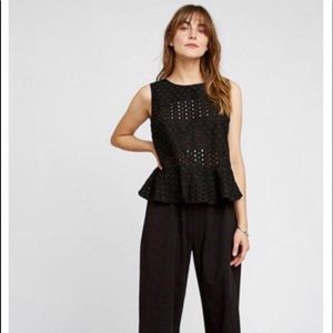 People Tree Karin Black Eyelet Peplum Top